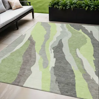 5' X 8' Mint Green Gray And Charcoal Abstract Washable Indoor Outdoor Area Rug