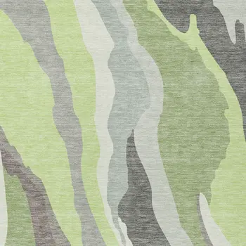 8' X 10' Mint Green Gray And Charcoal Abstract Washable Indoor Outdoor Area Rug
