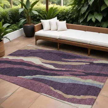 10' X 14' Plum Purple And Ivory Abstract Washable Indoor Outdoor Area Rug