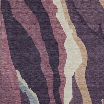 10' X 14' Plum Purple And Ivory Abstract Washable Indoor Outdoor Area Rug