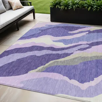 5' X 8' Purple Lavender And Ivory Abstract Washable Indoor Outdoor Area Rug
