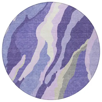 8' Purple Lavender And Ivory Round Abstract Washable Indoor Outdoor Area Rug