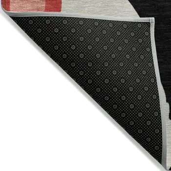 5' X 8' Red Black And Beige Abstract Washable Indoor Outdoor Area Rug