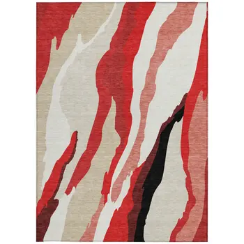 9' X 12' Red Black And Beige Abstract Washable Indoor Outdoor Area Rug