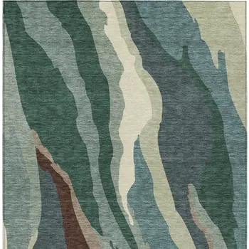 3' X 5' Sage Brown And Beige Abstract Washable Indoor Outdoor Area Rug