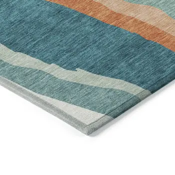 3' X 5' Teal Blue Copper And Ivory Abstract Washable Indoor Outdoor Area Rug