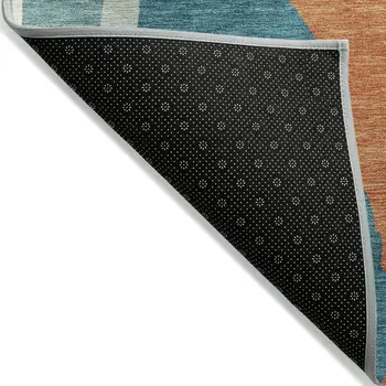 9' X 12' Teal Blue Copper And Ivory Abstract Washable Indoor Outdoor Area Rug