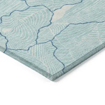 5' X 8' Aqua And Ivory Abstract Washable Indoor Outdoor Area Rug
