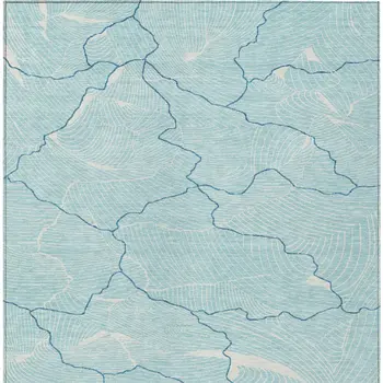 5' X 8' Aqua And Ivory Abstract Washable Indoor Outdoor Area Rug