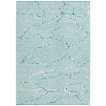 9' X 12' Aqua And Ivory Abstract Washable Indoor Outdoor Area Rug