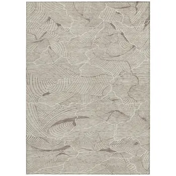 5' X 8' Beige And Tan Abstract Washable Indoor Outdoor Area Rug