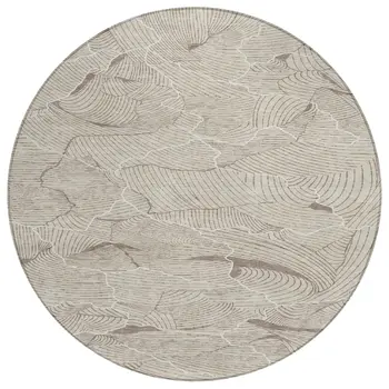 8' Beige And Tan Round Abstract Washable Indoor Outdoor Area Rug