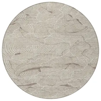 8' Beige And Tan Round Abstract Washable Indoor Outdoor Area Rug