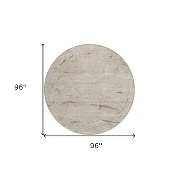 8' Beige And Tan Round Abstract Washable Indoor Outdoor Area Rug