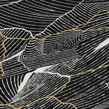 5' X 8' Black Ivory And Gold Abstract Washable Indoor Outdoor Area Rug