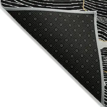 10' X 14' Black Ivory And Gold Abstract Washable Indoor Outdoor Area Rug