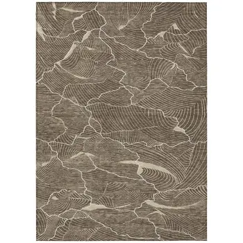 3' X 5' Brown And Ivory Abstract Washable Indoor Outdoor Area Rug