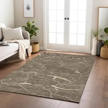 3' X 5' Brown And Ivory Abstract Washable Indoor Outdoor Area Rug