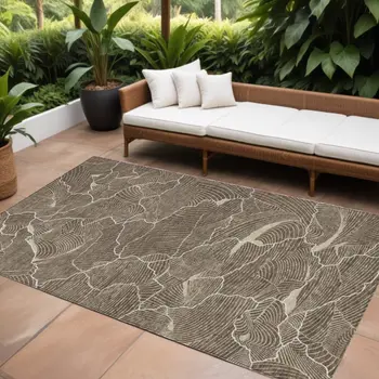 8' X 10' Brown And Ivory Abstract Washable Indoor Outdoor Area Rug