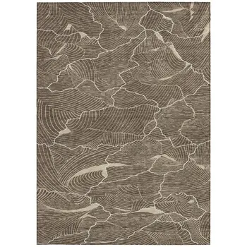 10' X 14' Brown And Ivory Abstract Washable Indoor Outdoor Area Rug