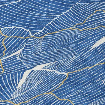8' Blue Ivory And Gold Round Abstract Washable Indoor Outdoor Area Rug