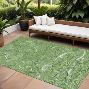 10' X 14' Green Blue And Ivory Abstract Washable Indoor Outdoor Area Rug