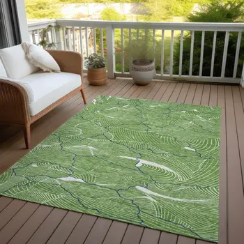 10' X 14' Green Blue And Ivory Abstract Washable Indoor Outdoor Area Rug