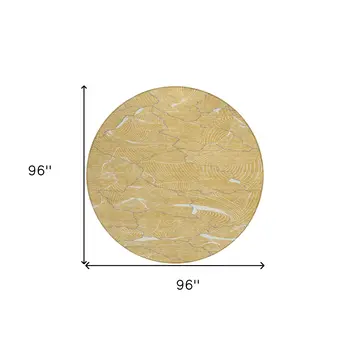 8' Gold Charcoal And Ivory Round Abstract Washable Indoor Outdoor Area Rug