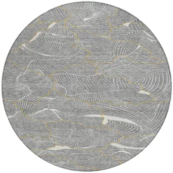 8' Gray Brown And Ivory Round Abstract Washable Indoor Outdoor Area Rug