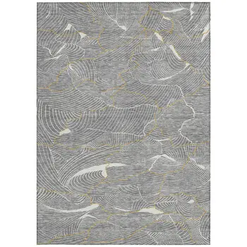 10' X 14' Gray Brown And Ivory Abstract Washable Indoor Outdoor Area Rug