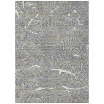 10' X 14' Gray Brown And Ivory Abstract Washable Indoor Outdoor Area Rug