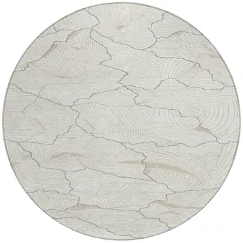 8' Ivory And Gray Round Abstract Washable Indoor Outdoor Area Rug