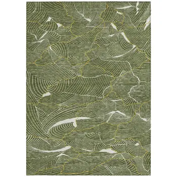 9' X 12' Olive Green Gold And Ivory Abstract Washable Indoor Outdoor Area Rug