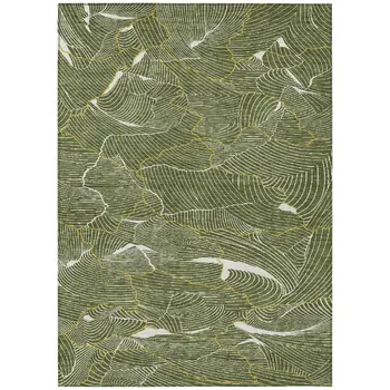9' X 12' Olive Green Gold And Ivory Abstract Washable Indoor Outdoor Area Rug