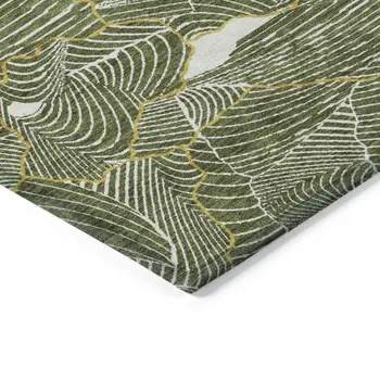 9' X 12' Olive Green Gold And Ivory Abstract Washable Indoor Outdoor Area Rug