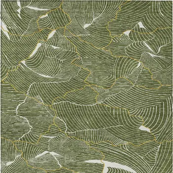 9' X 12' Olive Green Gold And Ivory Abstract Washable Indoor Outdoor Area Rug