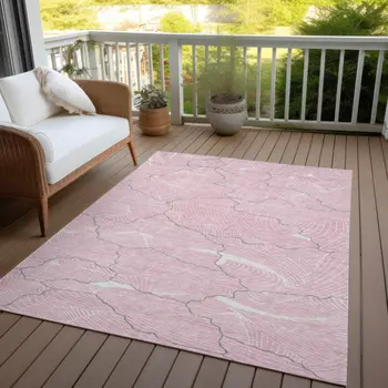 5' X 8' Pink Ivory And Gray Abstract Washable Indoor Outdoor Area Rug