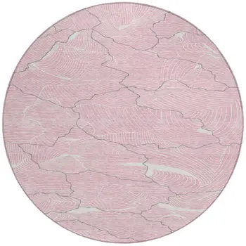 8' Pink Ivory And Gray Round Abstract Washable Indoor Outdoor Area Rug