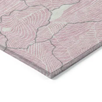 8' X 10' Pink Ivory And Gray Abstract Washable Indoor Outdoor Area Rug