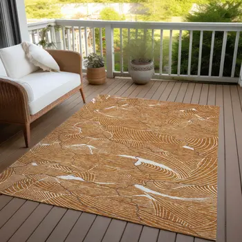 5' X 8' Copper Brown And Ivory Abstract Washable Indoor Outdoor Area Rug