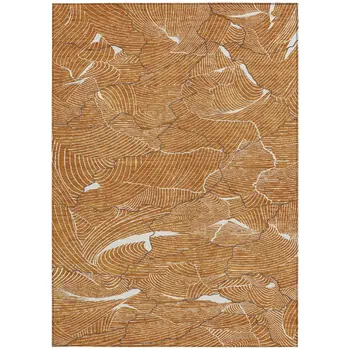 5' X 8' Copper Brown And Ivory Abstract Washable Indoor Outdoor Area Rug