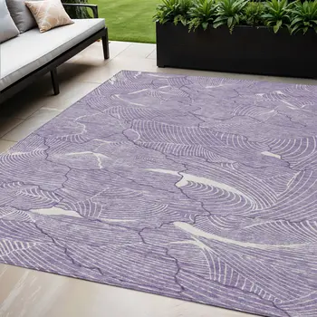 5' X 8' Purple And Ivory Abstract Washable Indoor Outdoor Area Rug
