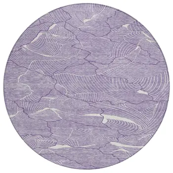 8' Purple And Ivory Round Abstract Washable Indoor Outdoor Area Rug
