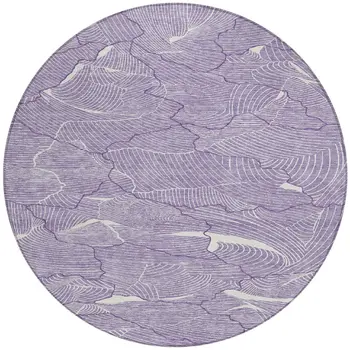 8' Purple And Ivory Round Abstract Washable Indoor Outdoor Area Rug