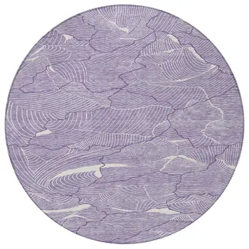 8' Purple And Ivory Round Abstract Washable Indoor Outdoor Area Rug