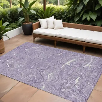 8' X 10' Purple And Ivory Abstract Washable Indoor Outdoor Area Rug
