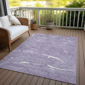 8' X 10' Purple And Ivory Abstract Washable Indoor Outdoor Area Rug