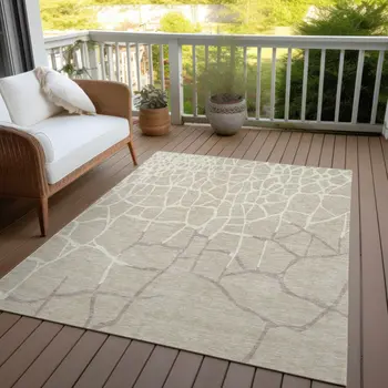 5' X 8' Beige And Tan Abstract Washable Indoor Outdoor Area Rug