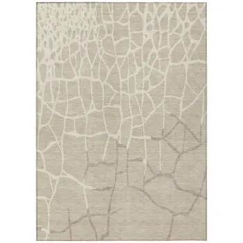 5' X 8' Beige And Tan Abstract Washable Indoor Outdoor Area Rug