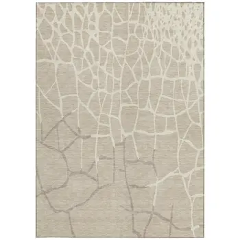 8' X 10' Beige And Tan Abstract Washable Indoor Outdoor Area Rug